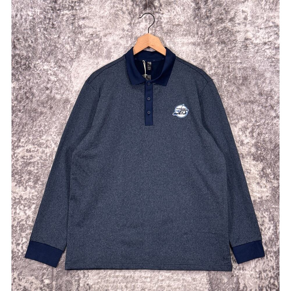 Adidas Polo Shirt Large Mens Winnipeg Jets Blue Long Sleeve NHL Staff